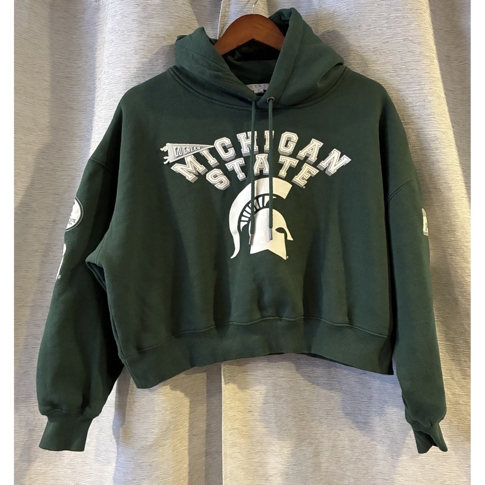 Women's WEAR by Erin Andrews Michigan State Spartans‎ Cropped Pullover Hoodie